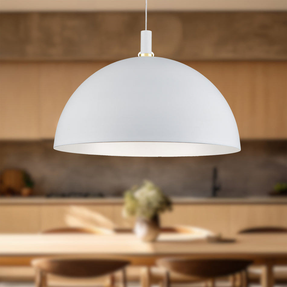 Archibald 32-in White With Gold Detail 1 Light Pendant by KUZCO
