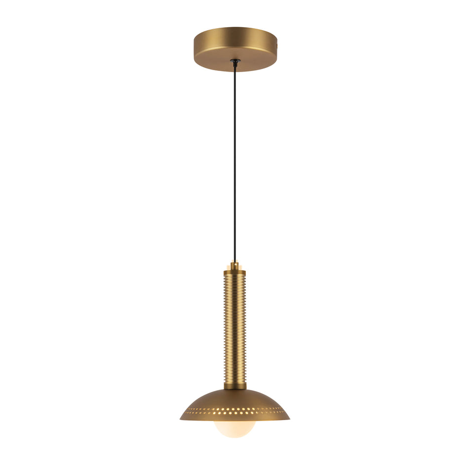 Arden 9-in Brushed Gold/Opal Glass LED Pendant by ALORA MOOD