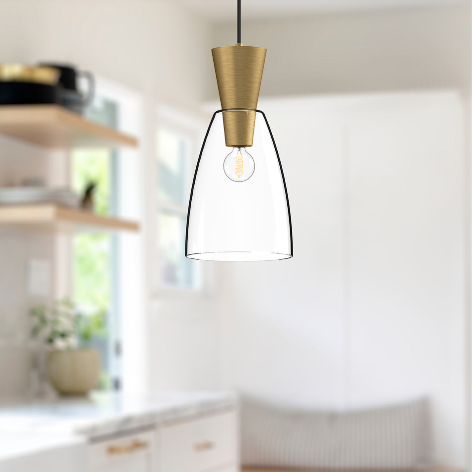 Arlo 7-in Brushed Gold/Clear Glass 1 Light Pendant by ALORA MOOD
