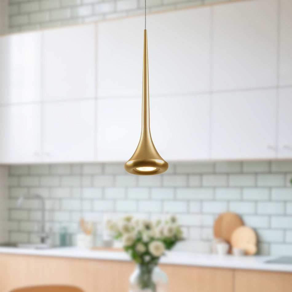 Bach 5-in Brushed Gold LED Pendant by KUZCO
