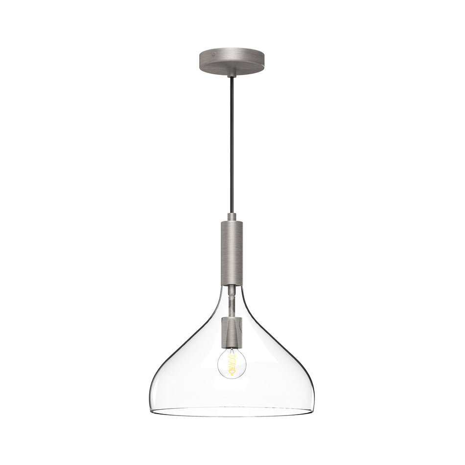 Belleview 12-in Brushed Nickel/Clear Glass 1 Light Pendant
