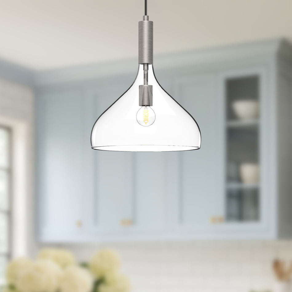 Belleview 12-in Brushed Nickel/Clear Glass 1 Light Pendant by ALORA MOOD