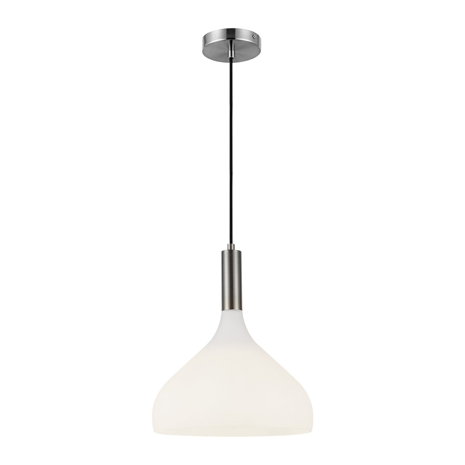 Belleview 12-in Brushed Nickel/Opal Glass 1 Light Pendant