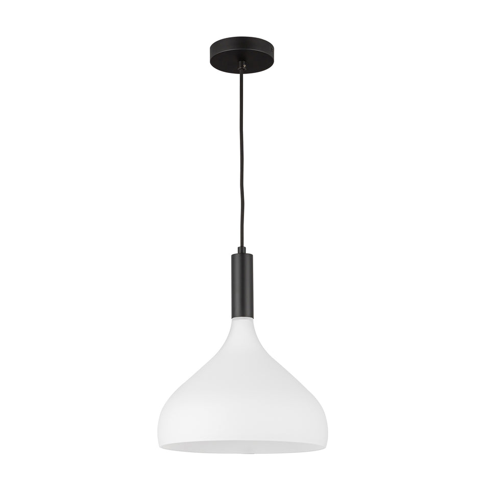 Belleview 12-in Matte Black/Opal Glass 1 Light Pendant by ALORA MOOD