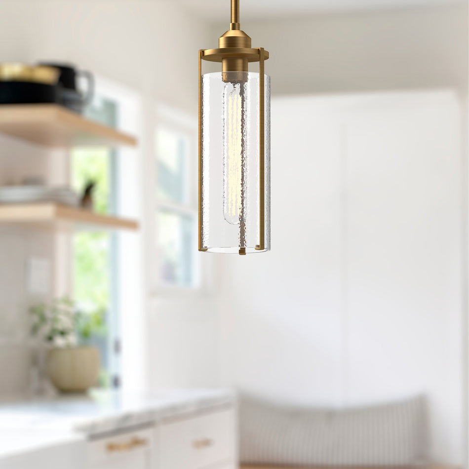 Belmont 5-in Aged Gold/Clear Water Glass 1 Light Pendant by ALORA MOOD