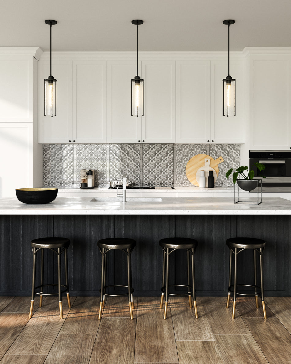 Belmont 5-in Clear Water Glass/Matte Black 1 Light Pendant by ALORA MOOD