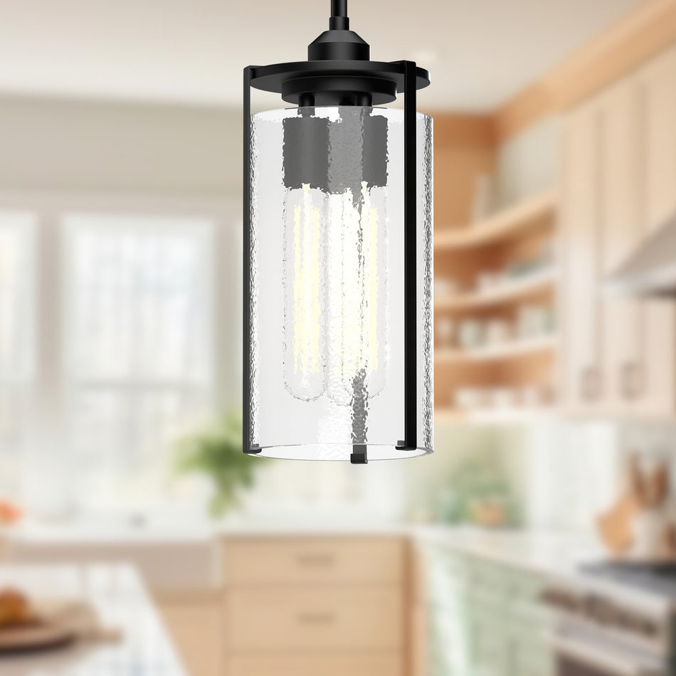 Belmont 7-in Clear Water Glass/Matte Black 3 Lights Pendant by ALORA MOOD
