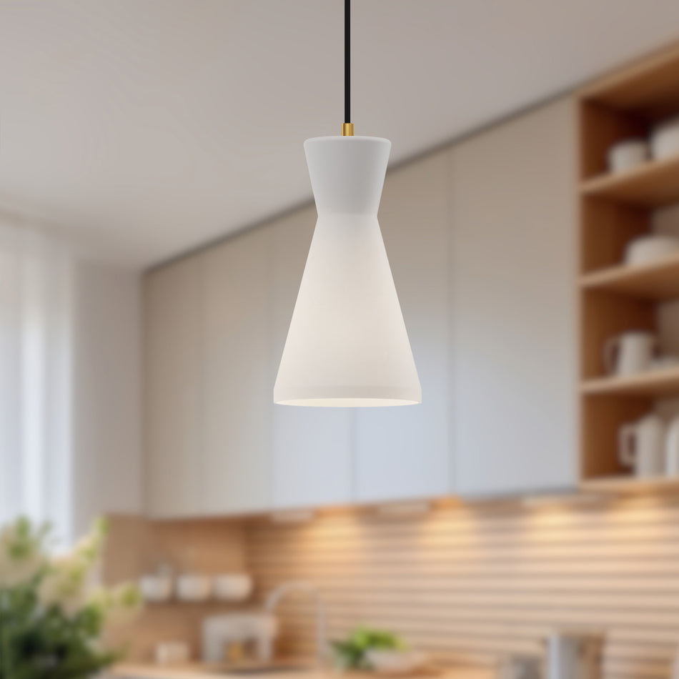 Betty 6-in Aged Gold/Opal Glass 1 Light Pendant by ALORA MOOD