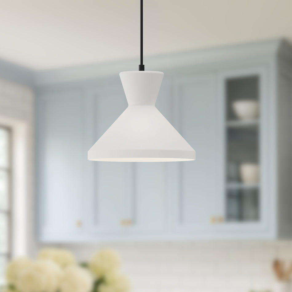 Betty 10-in Matte Black/Opal Glass 1 Light Pendant by ALORA MOOD