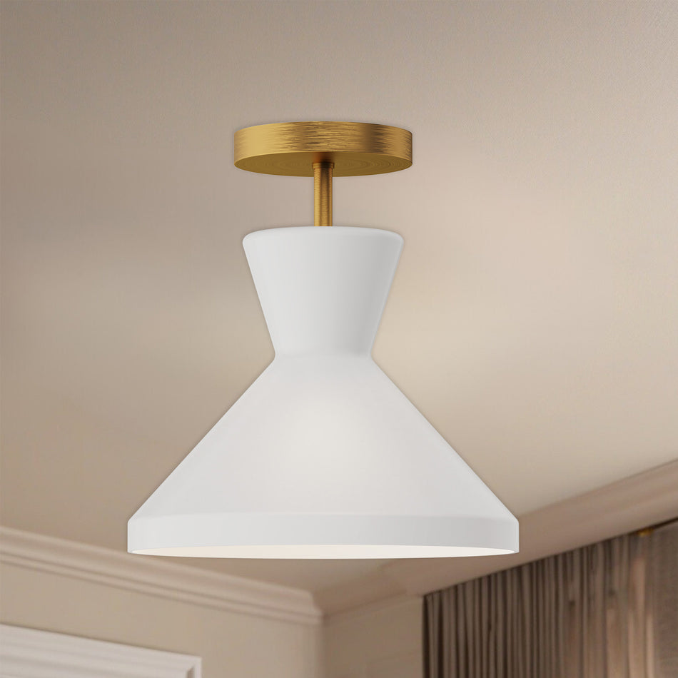 Betty 10-in Aged Gold/Opal Glass 1 Light Semi Flush Mount by ALORA MOOD