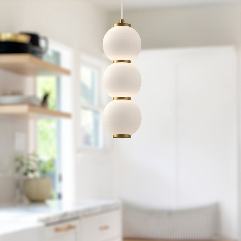 Bijou 7-in Aged Gold/Opal Matte Glass LED Pendant by ALORA MOOD
