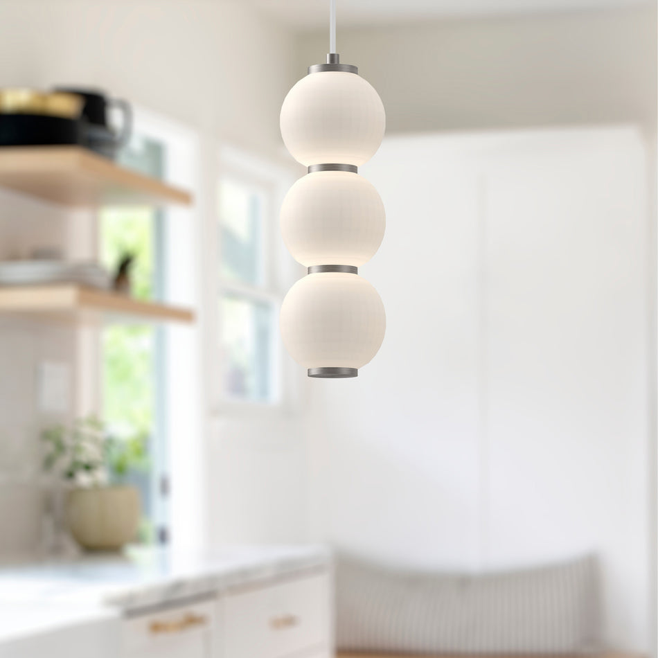 Bijou 7-in Brushed Nickel/Opal Matte Glass LED Pendant by ALORA MOOD