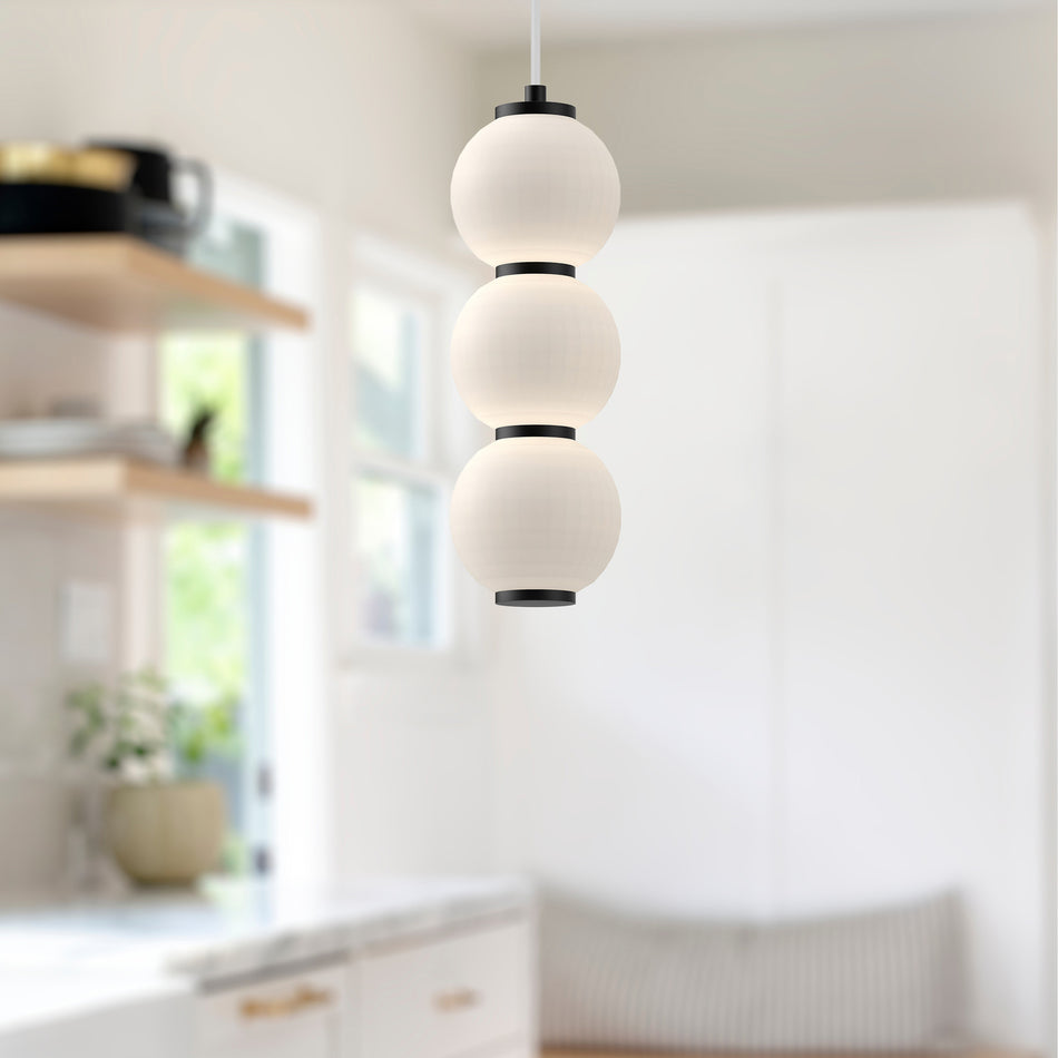 Bijou 7-in Matte Black/Opal Matte Glass LED Pendant by ALORA MOOD
