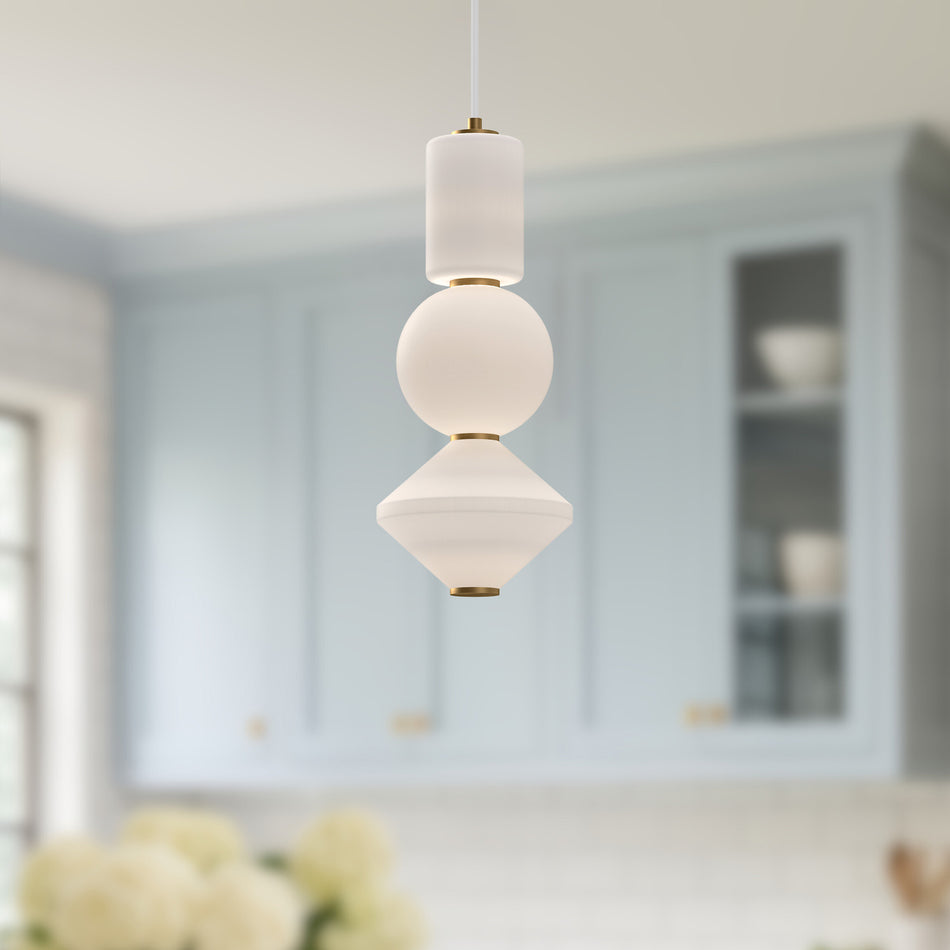 Bijou 8-in Aged Gold/Opal Matte Glass LED Pendant by ALORA MOOD