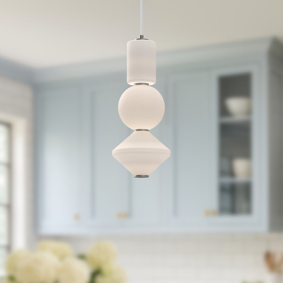 Bijou 8-in Brushed Nickel/Opal Matte Glass LED Pendant by ALORA MOOD