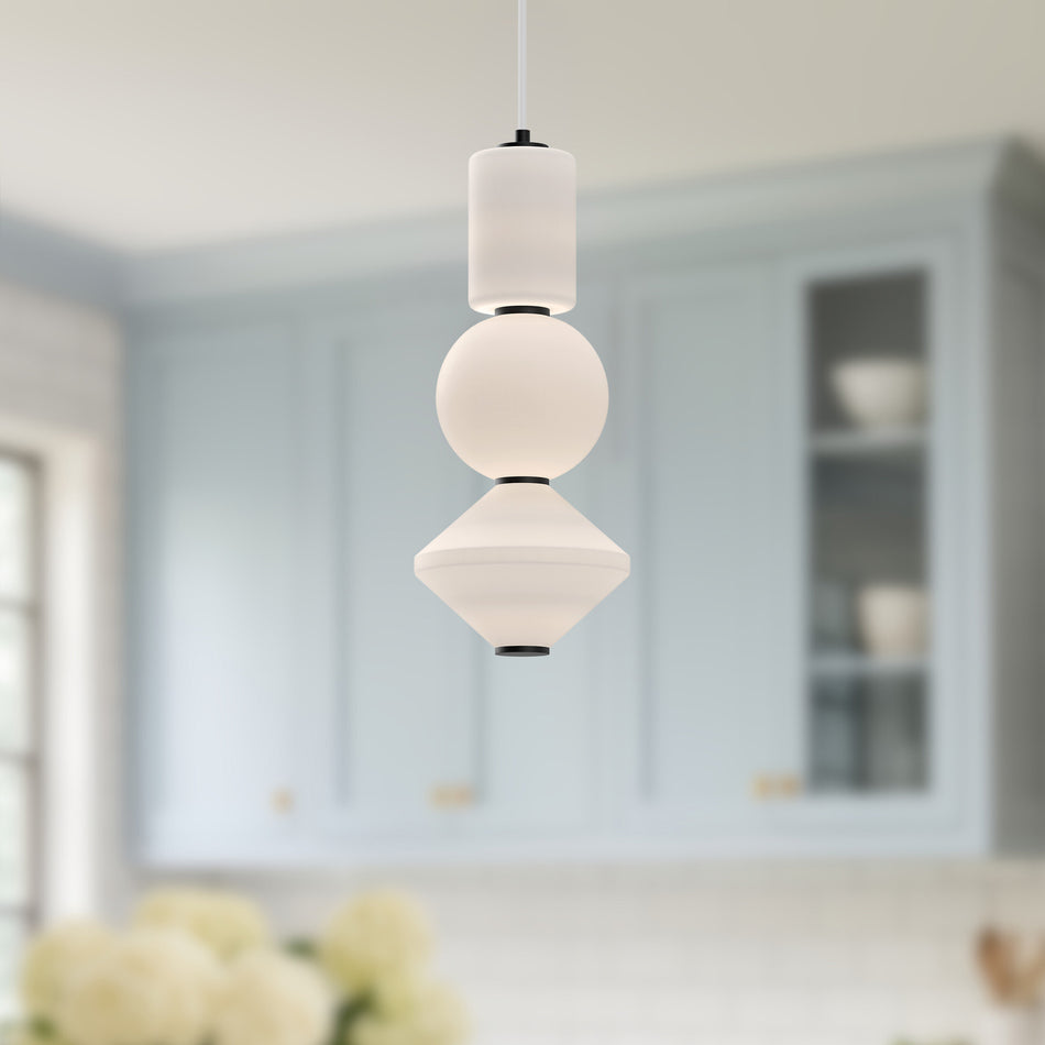 Bijou 8-in Matte Black/Opal Matte Glass LED Pendant by ALORA MOOD