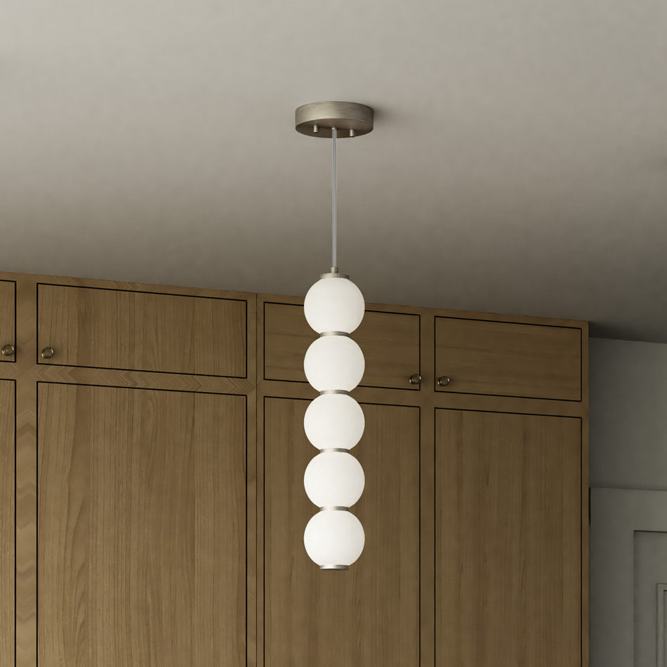 Bijou 5-in Brushed Nickel/Opal Matte Glass LED Pendant by ALORA MOOD