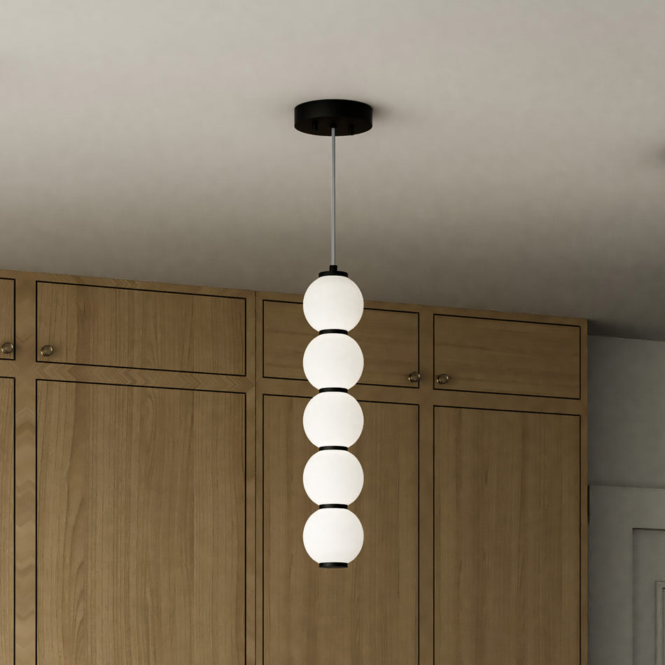 Bijou 5-in Matte Black/Opal Matte Glass LED Pendant by ALORA MOOD