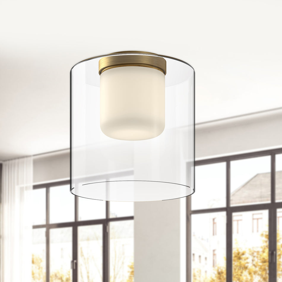 Birch 9-in Brushed Gold/Clear LED Flush Mount by KUZCO