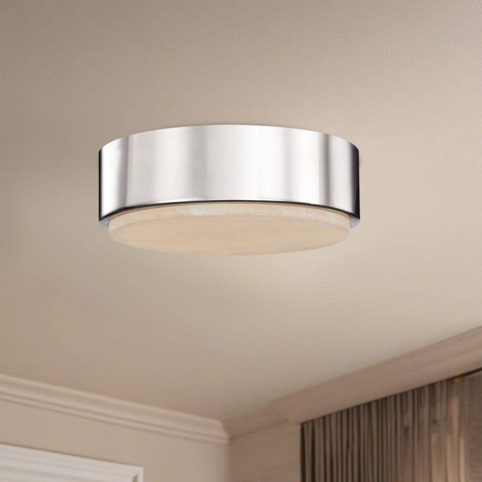 Blanco 8-in Polished Nickel/Alabaster LED Flush Mount by ALORA