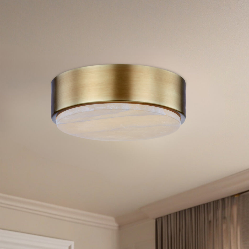 Blanco 8-in Vintage Brass/Alabaster LED Flush Mount by ALORA