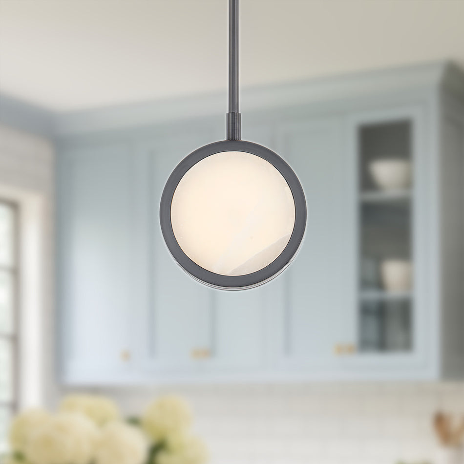 Blanco 6-in Urban Bronze/Alabaster LED Pendant by ALORA