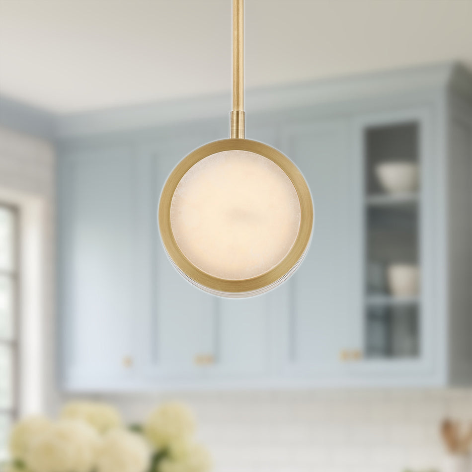 Blanco 6-in Vintage Brass/Alabaster LED Pendant by ALORA