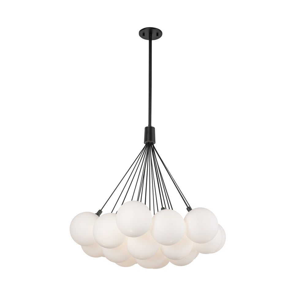 Bolla 28-in Black/Opal Glass LED Chandelier by KUZCO