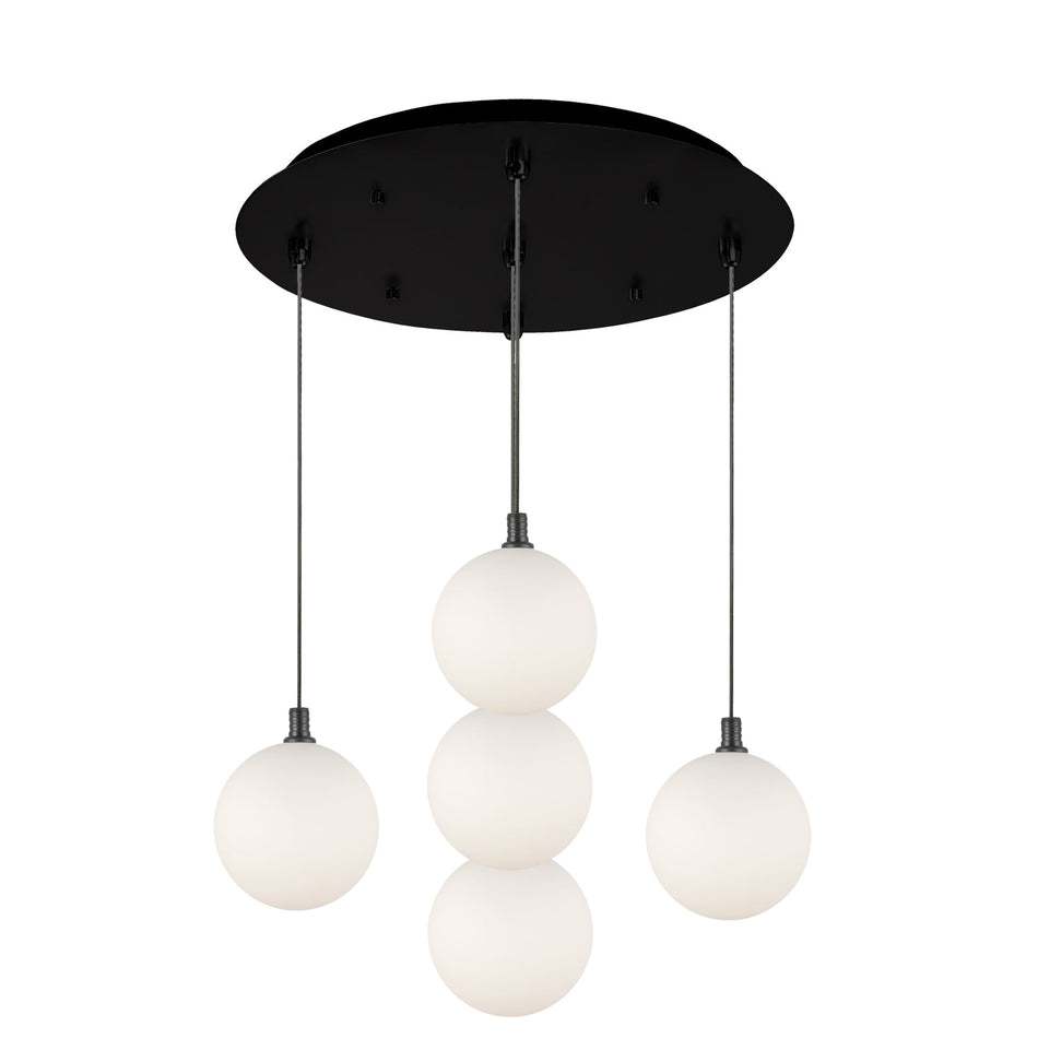 Bolla 16-in Black/Opal Glass 5-Light Multi Pendant