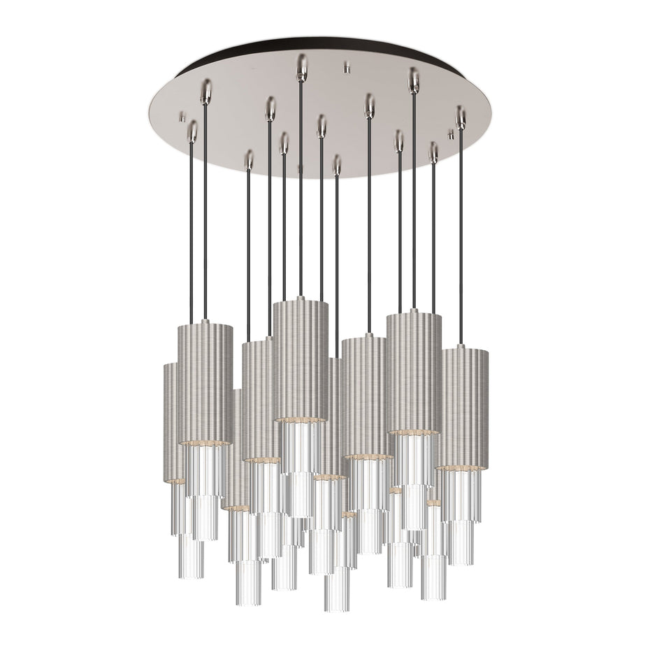 Bordeaux 24-in Brushed Nicket/Clear Ribbed Glass 13-Light Multi Pendant