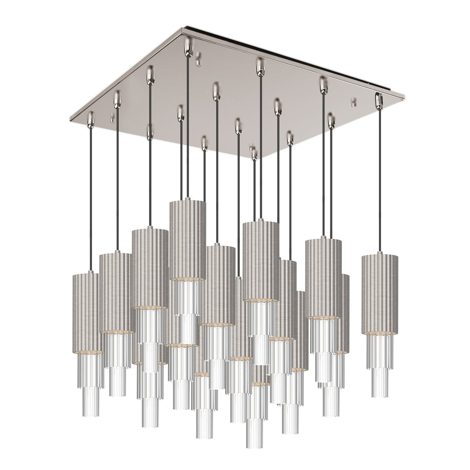 Bordeaux 20-in Brushed Nicket/Clear Ribbed Glass 16-Light Multi Pendant