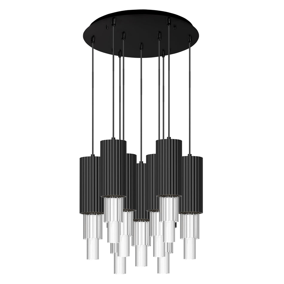 Bordeaux 16-in Matte Black/Clear Ribbed Glass 9-Light Multi Pendant