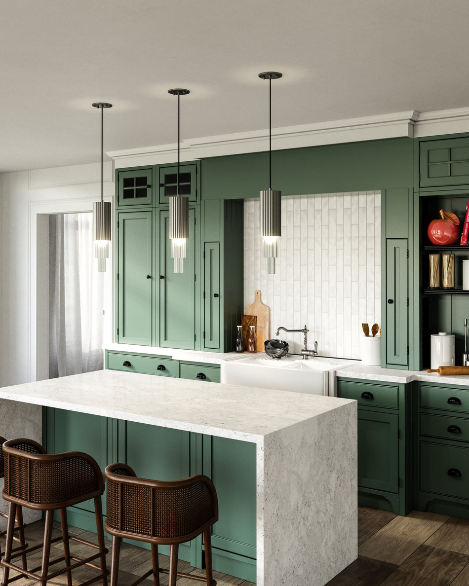 Bordeaux 4-in Brushed Nickel/Clear Ribbed Glass LED Pendant by ALORA MOOD