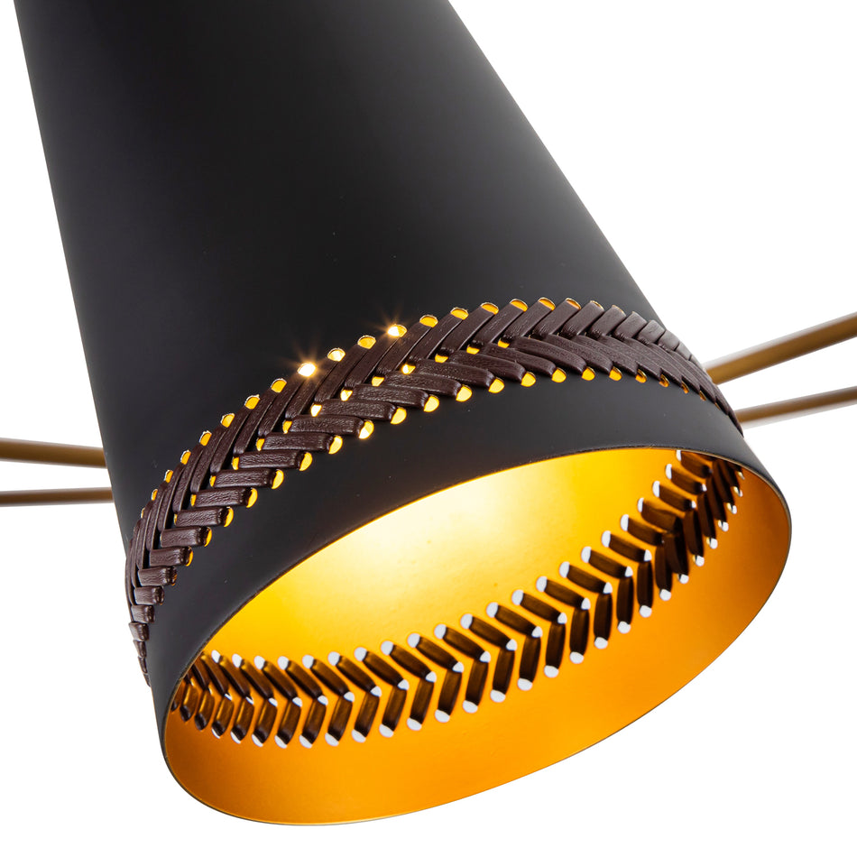 Brickell 45-in Matte Black/Hazelnut Leather 5 Lights Chandeliers by ALORA