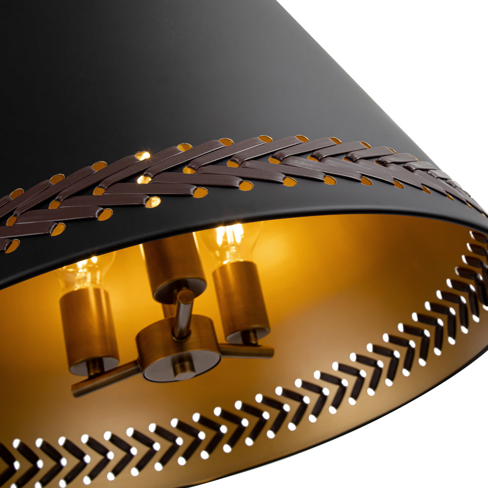 Brickell 20-in Matte Black/Hazelnut Leather 3 Lights Pendant by ALORA