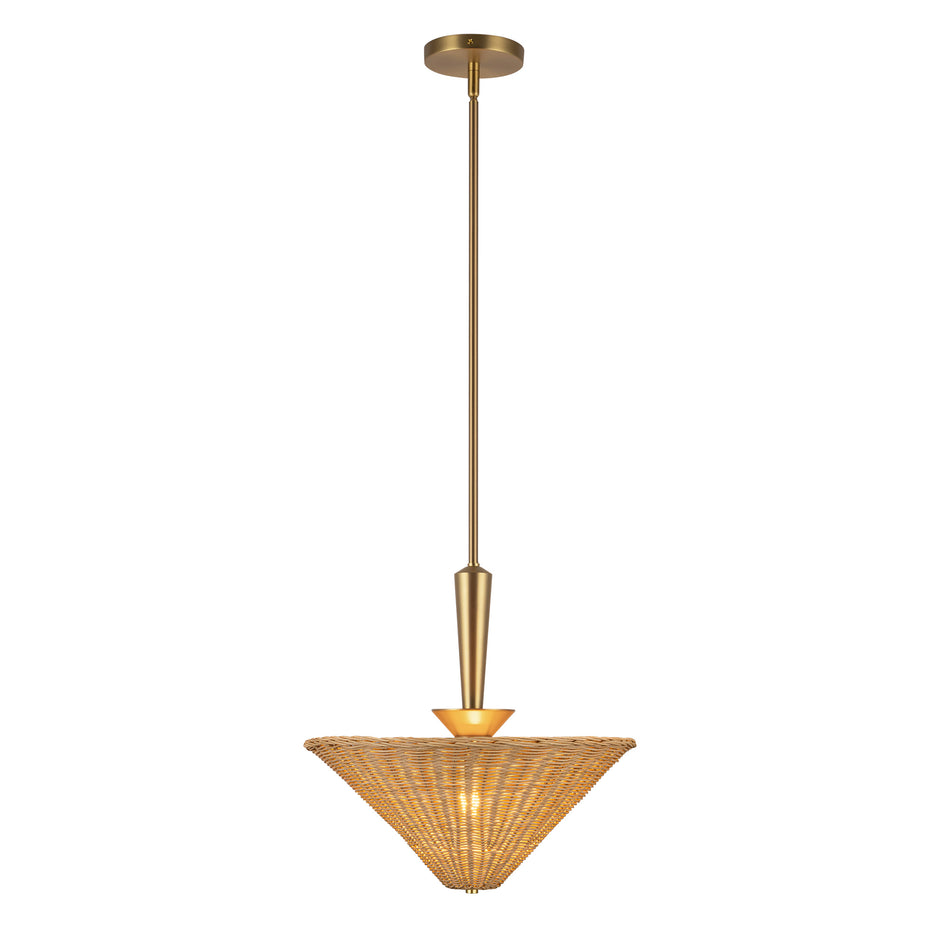 Bridgette 16-in Brushed Gold/Rattan Socket Pendant