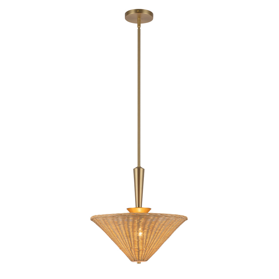 Bridgette 16-in Brushed Gold/Rattan Socket Pendant by ALORA MOOD