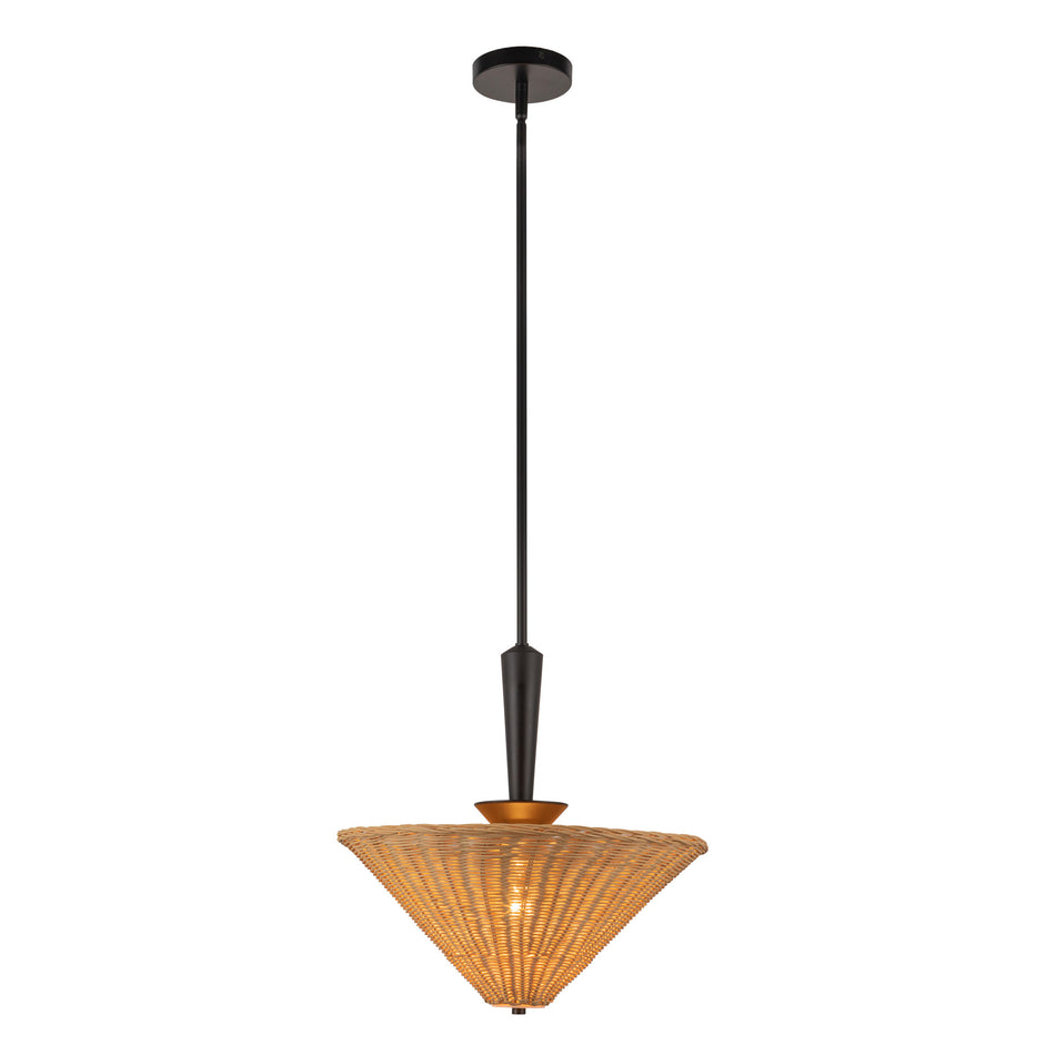 Bridgette 16-in Matte Black/Rattan Socket Pendant by ALORA MOOD