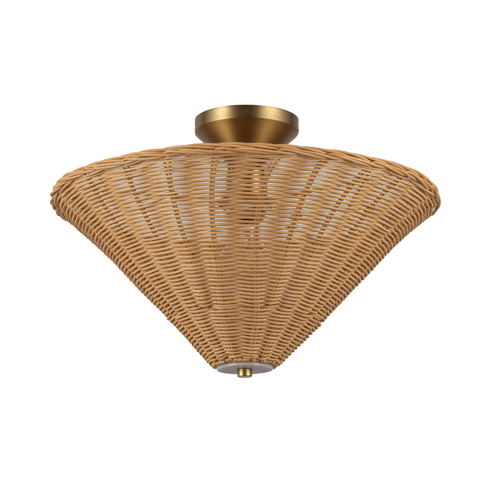 Bridgette 16-in Brushed Gold/Rattan Socket Semi-Flush Mount by ALORA MOOD