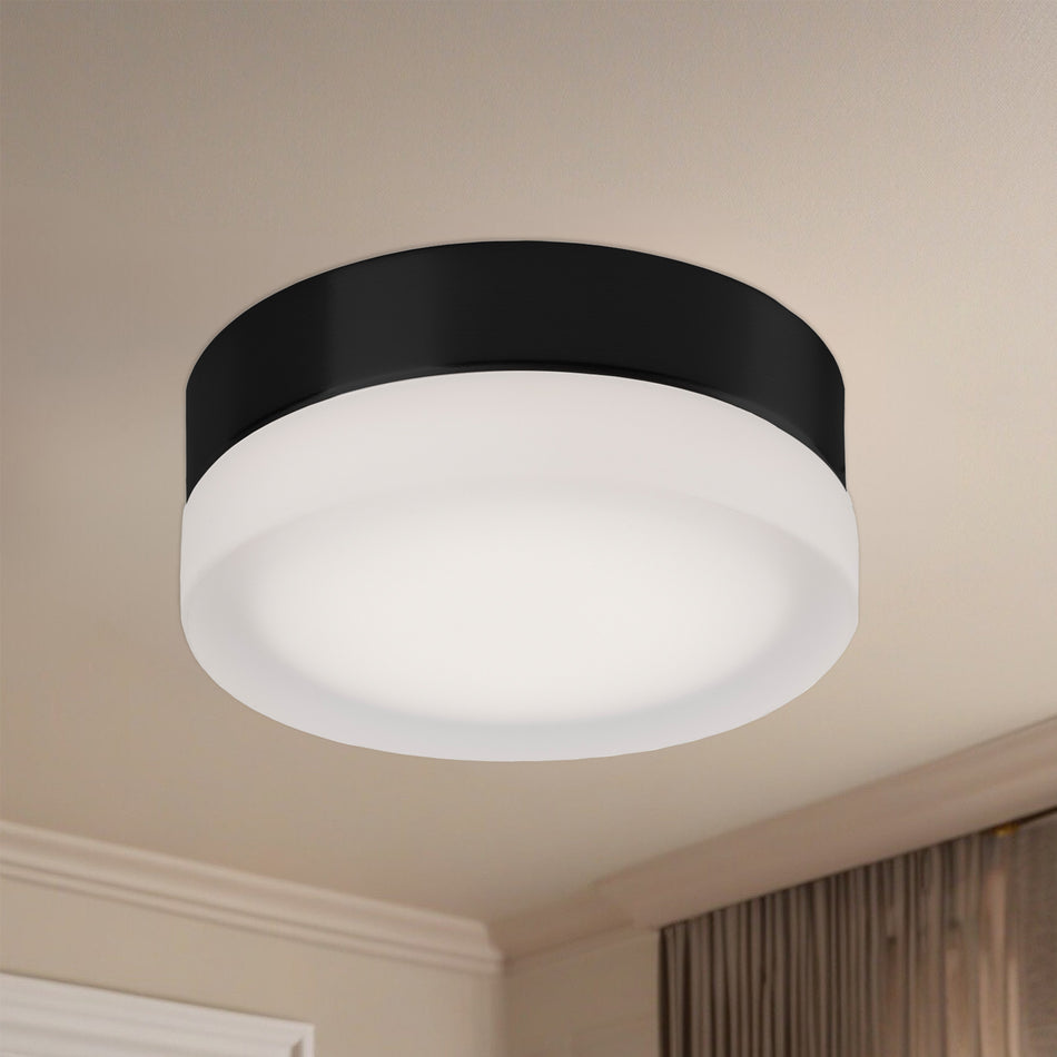 Bedford 6-in Black/Frosted LED Flush Mount by KUZCO