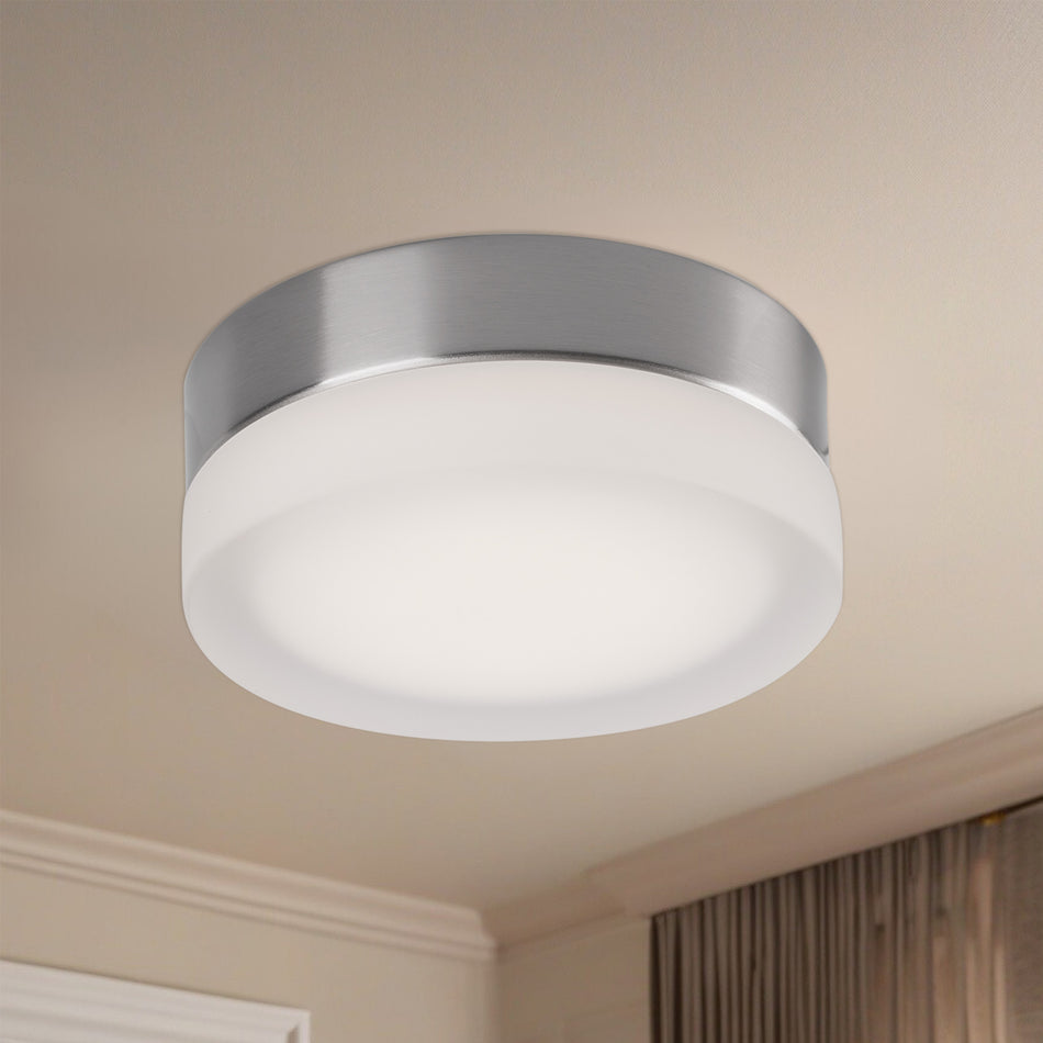 Bedford 6-in Brushed Nickel/Frosted LED Flush Mount by KUZCO