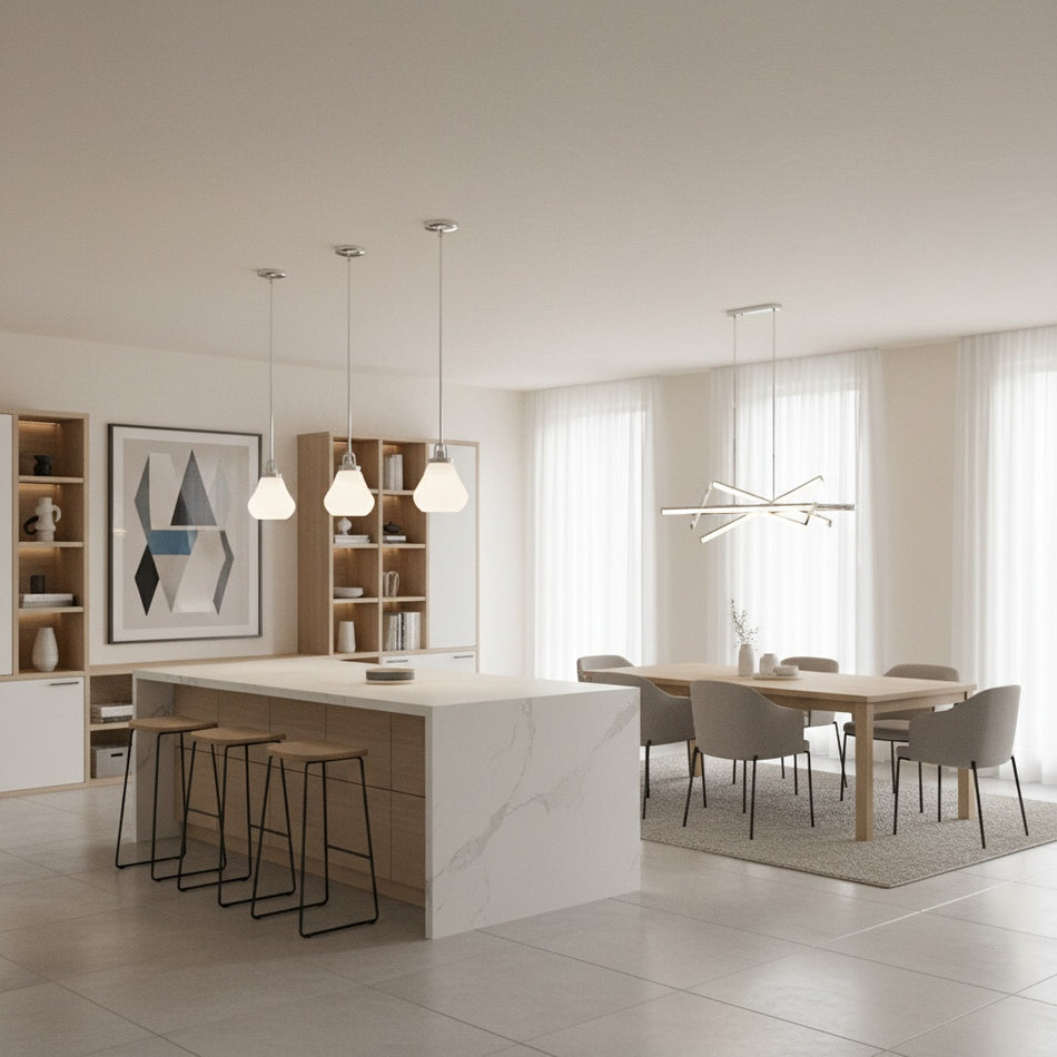 Dervissi Series traditional pendant in chrome and opal glass by Matteo