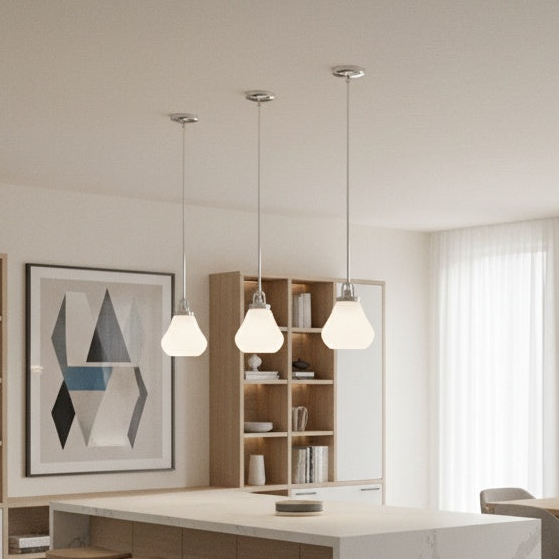 Dervissi Series traditional pendant in chrome and opal glass by Matteo