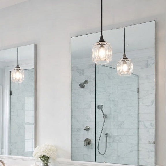 Rosa 1 Light Crystal Cut Glass Pendant in Black by Matteo