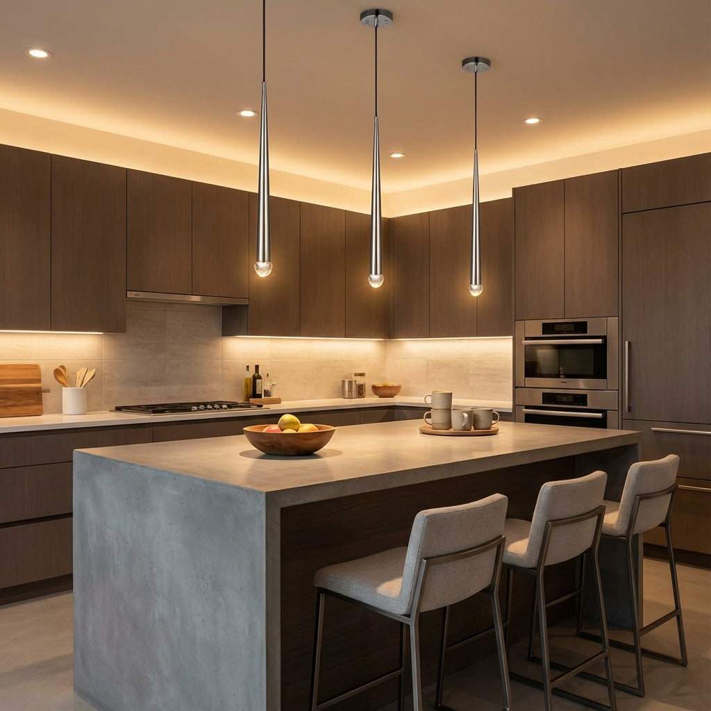 RENAIE series cascading LED pendant in Chrome by Matteo