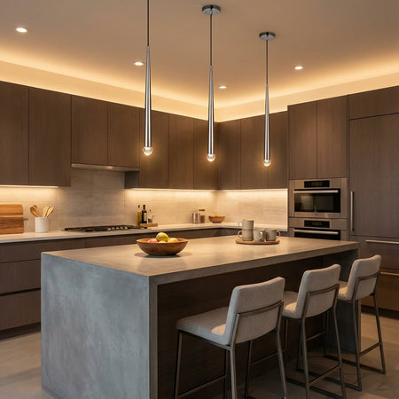 RENAIE series cascading LED pendant in Chrome by Matteo