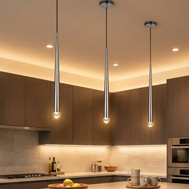 RENAIE series cascading LED pendant in Chrome by Matteo