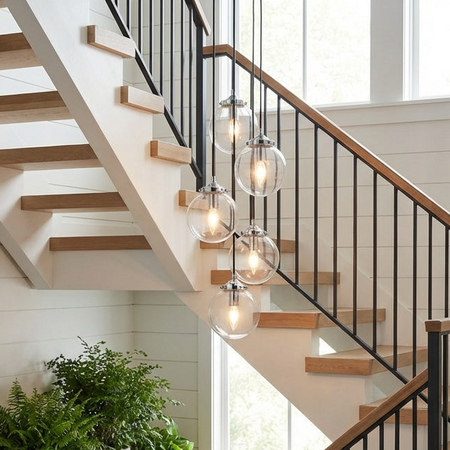 The Bougie series 5 light pendant in chrome by Matteo