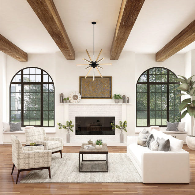 Sleek Asterisk LED Pendant in Matte Black & Aged Gold Brass by Matteo