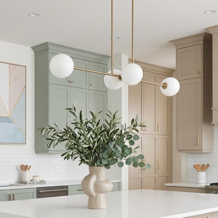 Novo collection 4 light island/dining table light in Antique Gold Brass and Opal Glass by Matteo